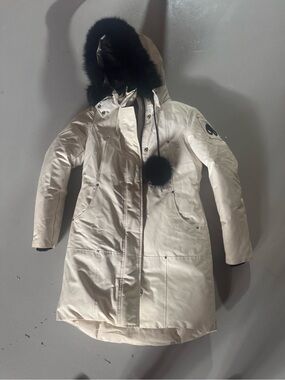 Moose Knuckles Cream Ski Parka with Black Fur Trim